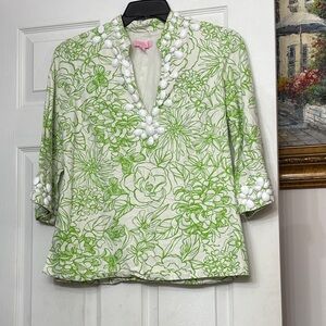 Lilly Pulitzer White Tunic with Lime Green Floral Outline
